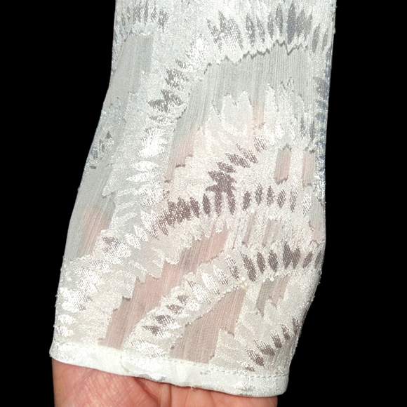 FINN & GRACE Silky White Semi Sheer Long Sleeve Blouse - Picture 6 of 6